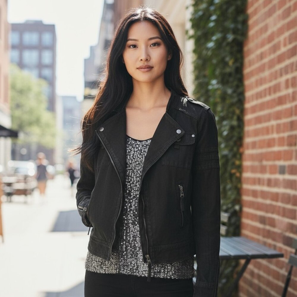 Blanc Noir Waxed Cotton Motorcycle Jacket | Size M